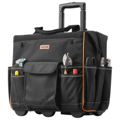 VEVOR Rolling Tool Bag, 110 lbs Load Capacity, 25 Pockets Heavy Duty Roller Tool Bag with Adjustable Telescoping Handle & Stable Base, Toolbag Organizers with Wheels for Electrician, Construction
