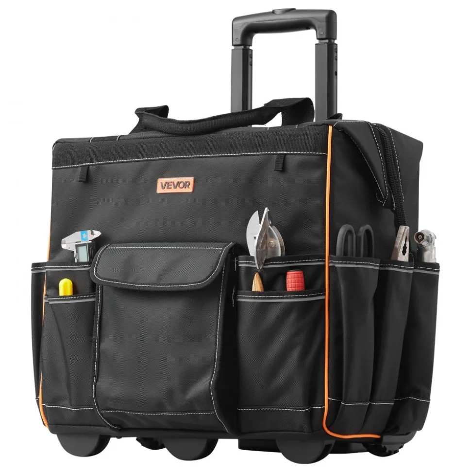 VEVOR Rolling Tool Bag, 110 lbs Load Capacity, 25 Pockets Heavy Duty Roller Tool Bag with Adjustable Telescoping Handle & Stable Base, Toolbag Organizers with Wheels for Electrician, Construction