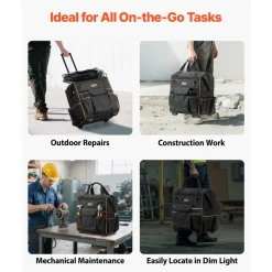 VEVOR Rolling Tool Bag, 110 lbs Load Capacity, 25 Pockets Heavy Duty Roller Tool Bag on Wheels, Adjustable Telescoping Handle & Stable Base, Toolbag Organizers with Wheels for Construction, Mechanic
