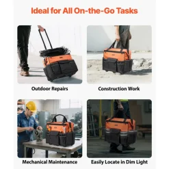 VEVOR Rolling Tool Bag, 110 lbs Load Capacity, 27 Pockets Heavy Duty Roller Tool Bag on Wheels, Adjustable Telescoping Handle & Stable Base, Toolbag Organizers with Wheels for Construction, Mechanic
