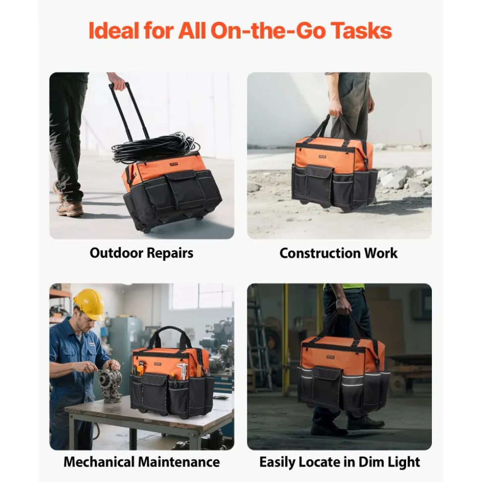 VEVOR Rolling Tool Bag, 110 lbs Load Capacity, 27 Pockets Heavy Duty Roller Tool Bag on Wheels, Adjustable Telescoping Handle & Stable Base, Toolbag Organizers with Wheels for Construction, Mechanic