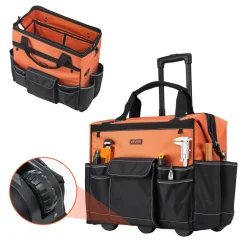VEVOR Rolling Tool Bag, 110 lbs Load Capacity, 27 Pockets Heavy Duty Roller Tool Bag on Wheels, Adjustable Telescoping Handle & Stable Base, Toolbag Organizers with Wheels for Construction, Mechanic