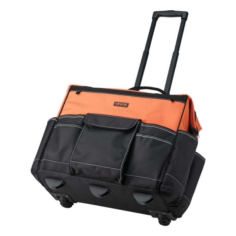 VEVOR Rolling Tool Bag, 110 lbs Load Capacity, 27 Pockets Heavy Duty Roller Tool Bag on Wheels, Adjustable Telescoping Handle & Stable Base, Toolbag Organizers with Wheels for Construction, Mechanic