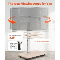 VEVOR Rolling TV Stand, Mobile TV Cart for 32-70 Inch Screens, 25° Left-Right Rotation and Height Adjustable TV Mount with Tray, Holds up to 88 lbs for Corner, Bedroom, Outdoor, Max VESA 600x400mm