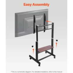 VEVOR Rolling TV Stand, Mobile TV Cart for 55-100 Inch Screens, Height Adjustable Portable Monitor Stand with Tray, Holds up to 205 lbs for Living Room, Bedroom, Office, Outdoor Max VESA 800 x 600 mm