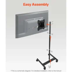 VEVOR Rolling TV Stand, Mobile TV Cart for 17-55 Inch Screens, Portrait to Landscape, Portable TV Stand with Wheels Holds up to 44 lbs for Living Room, Bedroom, Office, Outdoor, Max VESA 200x200mm