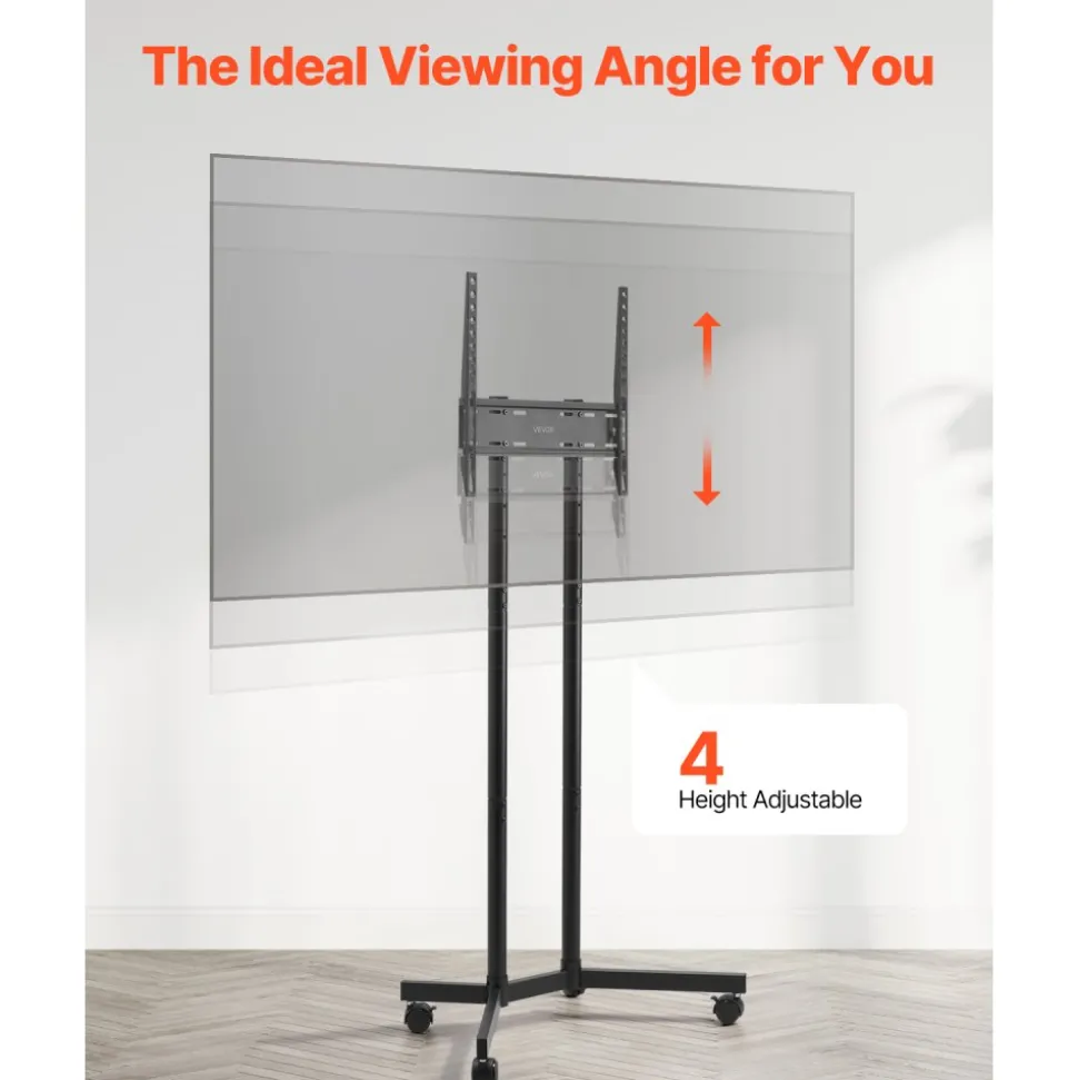 VEVOR Rolling TV Stand, Mobile TV Cart for 32-65 Inch Screens, Height Adjustable, Portable Monitor Stand with Wheels Holds up to 88 lbs for Living Room, Bedroom, Office, Outdoor, Max VESA 400x400mm