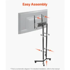 VEVOR Rolling TV Stand, Mobile TV Cart for 32-65 Inch Screens, Height Adjustable, Portable Monitor Stand with Wheels Holds up to 88 lbs for Living Room, Bedroom, Office, Outdoor, Max VESA 400x400mm