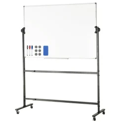 VEVOR Rolling Whiteboard, 48x32 inch Double-Sided Magnetic Mobile Whiteboard, 360° Reversible Adjustable Height Dry Erase Board with Wheels & Movable Tray for Office School