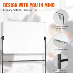 VEVOR Rolling Whiteboard, 48x32 inch Double-Sided Magnetic Mobile Whiteboard, 360° Reversible Adjustable Height Dry Erase Board with Wheels & Movable Tray for Office School