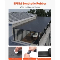 VEVOR Roll Roofing, 15 x 25 ft, 45 mil EPDM Rubber Roofing, Long Lifespan & Weather-resistant, Withstands Harsh Temperatures, Flexible & Easy Installation, Roof Underlayment for RVs, Roofs, Ponds