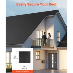 VEVOR Roll Roofing, 10 x 15 ft, 45 mil EPDM Rubber Roofing, Long Lifespan & Weather-resistant, Withstands Harsh Temperatures, Flexible & Easy Installation, Roof Underlayment for RVs, Roofs, Ponds