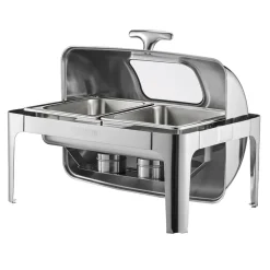 VEVOR Roll Top Chafing Dish Buffet Complete Set, 9 Qt 1 Pack Stainless Steel Chafer with 2 Half Size Pans, Rectangle Catering Warmer Server with Visible Lid Water Pan Folding Stand Fuel Holder, Silver
