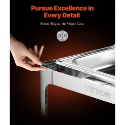 VEVOR Roll Top Chafing Dish Buffet Complete Set, 9Qt Stainless Steel Chafer with Full Size Pan, Rectangle Catering Warmer Server with Lid Water Pan Folding Stand Fuel Holder Meal Clip, Silver