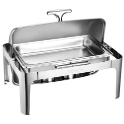 VEVOR Roll Top Chafing Dish Buffet Complete Set, 9Qt Stainless Steel Chafer with Full Size Pan, Rectangle Catering Warmer Server with Lid Water Pan Folding Stand Fuel Holder Meal Clip, Silver