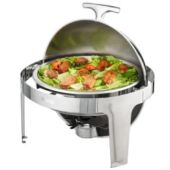 VEVOR Roll Top Chafing Dish Buffet Set, 6 Qt 2 Pack, Stainless Steel Chafer with 2 Full Size Pans, Round Catering Warmer Server with Lid Water Pan Stand Fuel Holder, for at Least 5 People Each