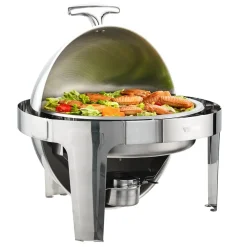 VEVOR Roll Top Chafing Dish Buffet Set, 6 Qt 2 Pack, Stainless Steel Chafer with 2 Full Size Pans, Round Catering Warmer Server with Lid Water Pan Stand Fuel Holder, for at Least 5 People Each