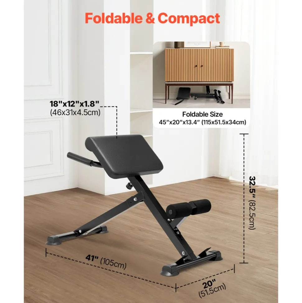 VEVOR Roman Chair Hyperextension Bench, 250 lbs Adjustable & Foldable Extension Machine, Multi-Function Exercise Equipment for Glute, Hamstring, Back, and Ab Workout, Fitness Weight Bench for Home Gym