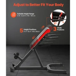 VEVOR Roman Chair Hyperextension Bench, 300 lbs Adjustable Extension Machine, Multi-Function Exercise Equipment for Glute, Hamstring, Lower Back, and Ab Workout, Fitness Weight Bench for Home Gym