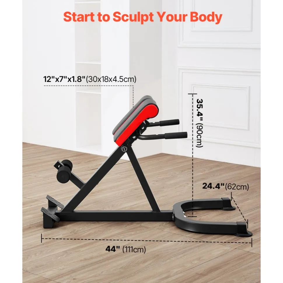 VEVOR Roman Chair Hyperextension Bench, 300 lbs Adjustable Extension Machine, Multi-Function Exercise Equipment for Glute, Hamstring, Lower Back, and Ab Workout, Fitness Weight Bench for Home Gym