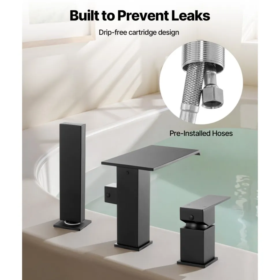 VEVOR Roman Tub Faucet, 3 Hole Waterfall Bathtub Faucet, Gooseneck Bath Tubs Faucets Set with 2 Handles, Roman Tub Faucets Deck Mount for Adult Bathing, Brushed Stainless Steel, High Arc Spout