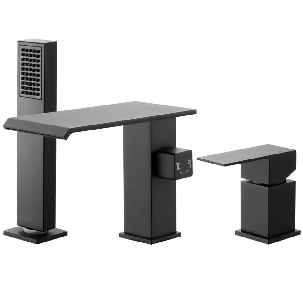 VEVOR Roman Tub Faucet, 3 Hole Waterfall Bathtub Faucet, Gooseneck Bath Tubs Faucets Set with 2 Handles, Roman Tub Faucets Deck Mount for Adult Bathing, Brushed Stainless Steel, High Arc Spout