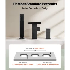 VEVOR Roman Tub Faucet, 3 Hole Waterfall Bathtub Faucet, Gooseneck Bath Tubs Faucets Set with 2 Handles, Roman Tub Faucets Deck Mount for Adult Bathing, Brushed Stainless Steel, High Arc Spout