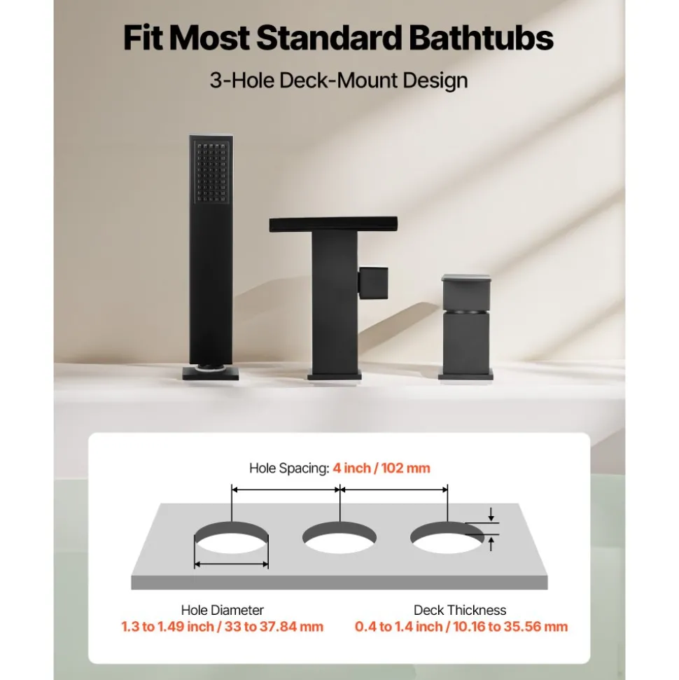 VEVOR Roman Tub Faucet, 3 Hole Waterfall Bathtub Faucet, Gooseneck Bath Tubs Faucets Set with 2 Handles, Roman Tub Faucets Deck Mount for Adult Bathing, Brushed Stainless Steel, High Arc Spout