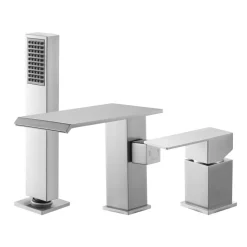 VEVOR Roman Tub Faucet, 3 Hole Waterfall Bathtub Faucet, Roman Bathtub Faucets Set with Shower Head & 1 Handle, Deck Mount Bath Tub Faucets Set for Adult Bathing, Brushed Stainless Steel, Drip-Free