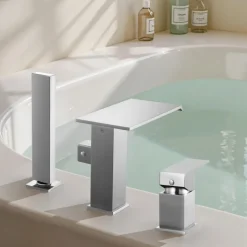 VEVOR Roman Tub Faucet, 3 Hole Waterfall Bathtub Faucet, Roman Bathtub Faucets Set with Shower Head & 1 Handle, Deck Mount Bath Tub Faucets Set for Adult Bathing, Brushed Stainless Steel, Drip-Free