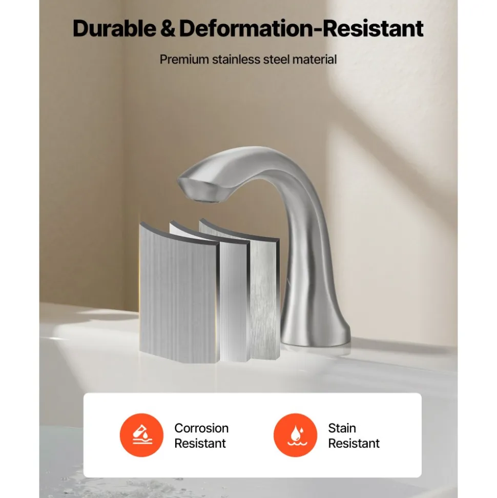 VEVOR Roman Tub Faucet, 3 Hole Waterfall Bathtub Faucet, Gooseneck Bath Tubs Faucets Set with 2 Handles, Deck Mount Bath Tub Faucets Set for Pet Washing, Adult Bathing, Brushed Stainless Steel