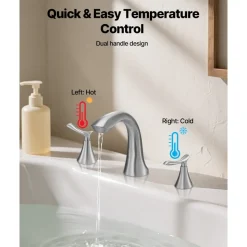 VEVOR Roman Tub Faucet, 3 Hole Waterfall Bathtub Faucet, Gooseneck Bath Tubs Faucets Set with 2 Handles, Deck Mount Bath Tub Faucets Set for Pet Washing, Adult Bathing, Brushed Stainless Steel