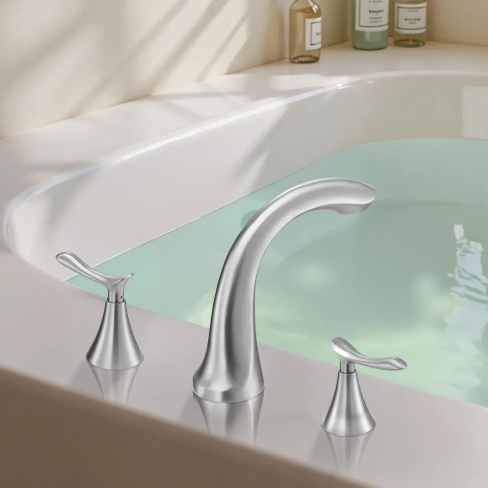 VEVOR Roman Tub Faucet, 3 Hole Waterfall Bathtub Faucet, Gooseneck Bath Tubs Faucets Set with 2 Handles, Deck Mount Bath Tub Faucets Set for Pet Washing, Adult Bathing, Brushed Stainless Steel