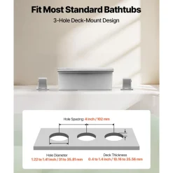 VEVOR Roman Tub Faucet, 3 Hole Waterfall Bathtub Faucet, Bath Tubs Faucets Set with 2 Handles, Deck Mount Bath Tub Faucets Set for Adult Bathing, Silver, Waterfall Spout Design, Temperature Control