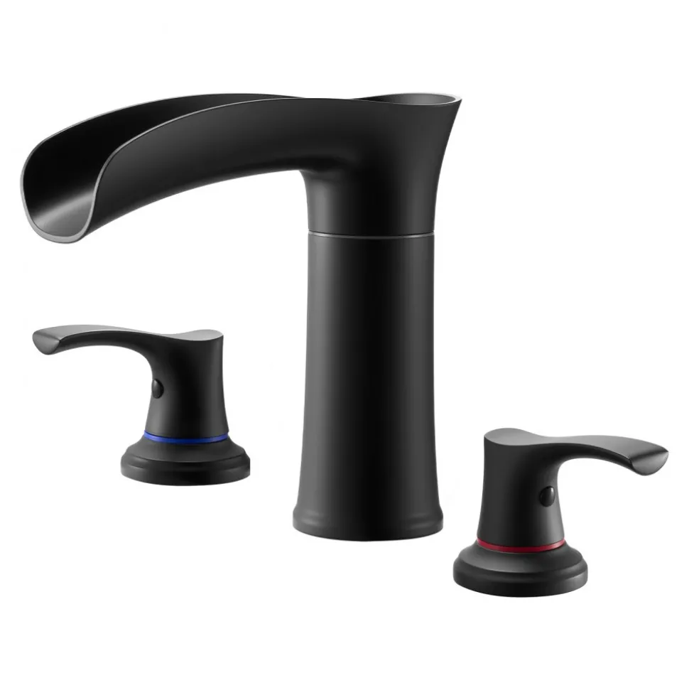 VEVOR Roman Tub Faucet, 3 Hole Waterfall Bathtub Faucet, Zinc Alloy Bath Tubs Faucets Set with 2 Handles, Deck Mount Bath Tub Faucets Set for Pet Washing, Baby Care, Adult Bathing, Matte Black