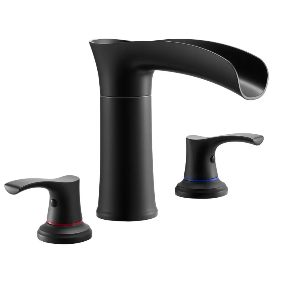VEVOR Roman Tub Faucet, 3 Hole Waterfall Bathtub Faucet, Zinc Alloy Bath Tubs Faucets Set with 2 Handles, Deck Mount Bath Tub Faucets Set for Pet Washing, Baby Care, Adult Bathing, Matte Black