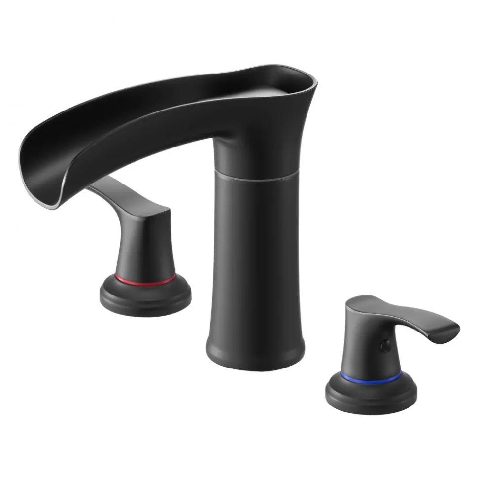 VEVOR Roman Tub Faucet, 3 Hole Waterfall Bathtub Faucet, Zinc Alloy Bath Tubs Faucets Set with 2 Handles, Deck Mount Bath Tub Faucets Set for Pet Washing, Baby Care, Adult Bathing, Matte Black