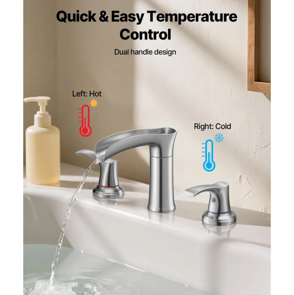 VEVOR Roman Tub Faucet, 3 Hole Waterfall Bathtub Faucet, Zinc Alloy Bath Tubs Faucets Set with 2 Handles, Deck Mount Bath Tub Faucets Set for Pet Washing, Adult Bathing, Silver, Hot & Cold Control