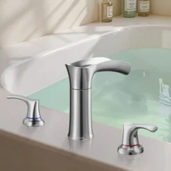 VEVOR Roman Tub Faucet, 3 Hole Waterfall Bathtub Faucet, Zinc Alloy Bath Tubs Faucets Set with 2 Handles, Deck Mount Bath Tub Faucets Set for Pet Washing, Adult Bathing, Silver, Hot & Cold Control