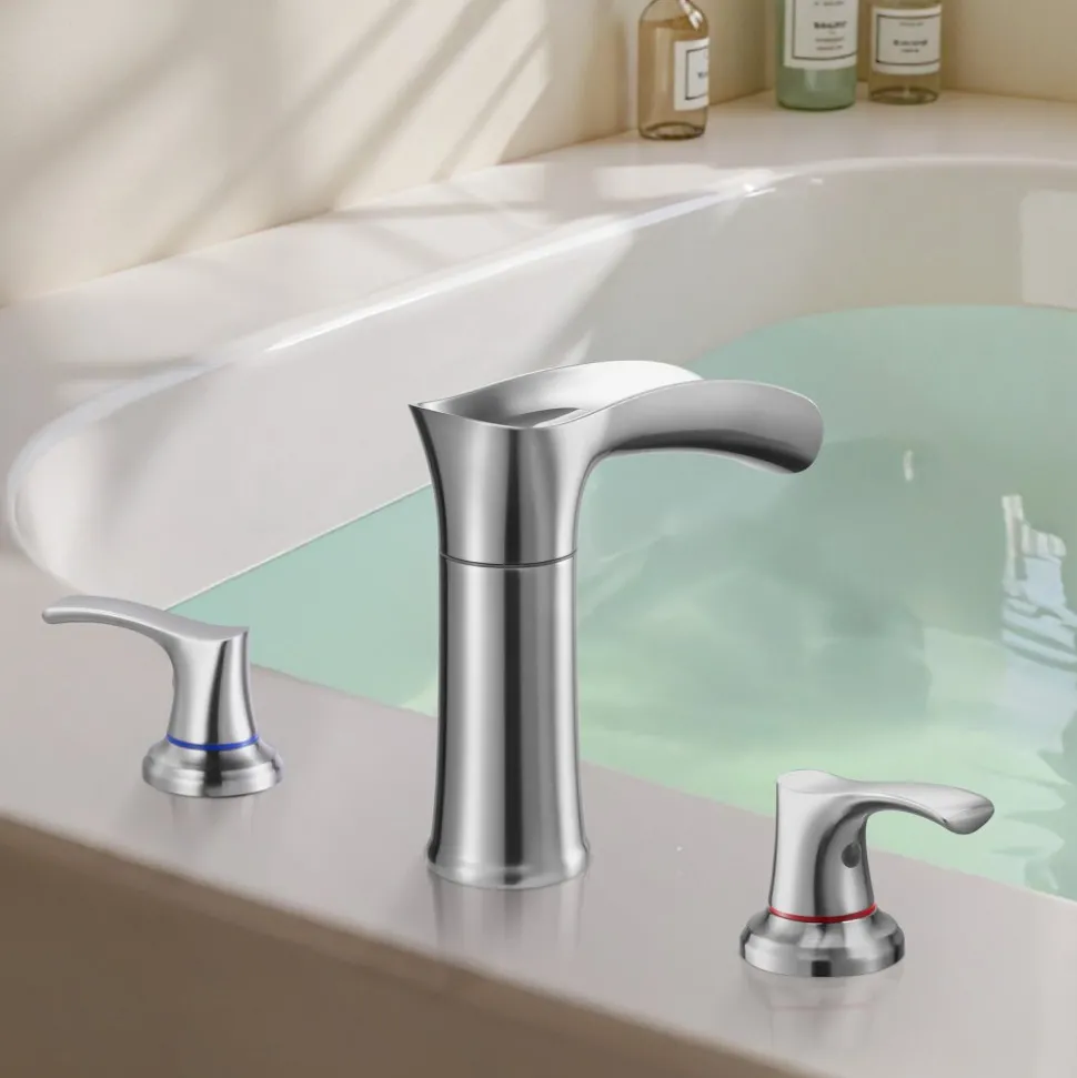 VEVOR Roman Tub Faucet, 3 Hole Waterfall Bathtub Faucet, Zinc Alloy Bath Tubs Faucets Set with 2 Handles, Deck Mount Bath Tub Faucets Set for Pet Washing, Adult Bathing, Silver, Hot & Cold Control