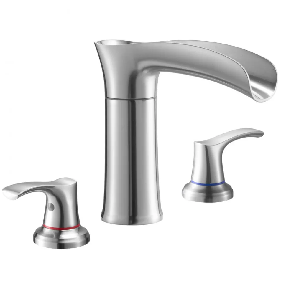 VEVOR Roman Tub Faucet, 3 Hole Waterfall Bathtub Faucet, Zinc Alloy Bath Tubs Faucets Set with 2 Handles, Deck Mount Bath Tub Faucets Set for Pet Washing, Adult Bathing, Silver, Hot & Cold Control