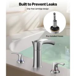 VEVOR Roman Tub Faucet, 3 Hole Waterfall Bathtub Faucet, Zinc Alloy Bath Tubs Faucets Set with 2 Handles, Deck Mount Bath Tub Faucets Set for Pet Washing, Adult Bathing, Silver, Hot & Cold Control