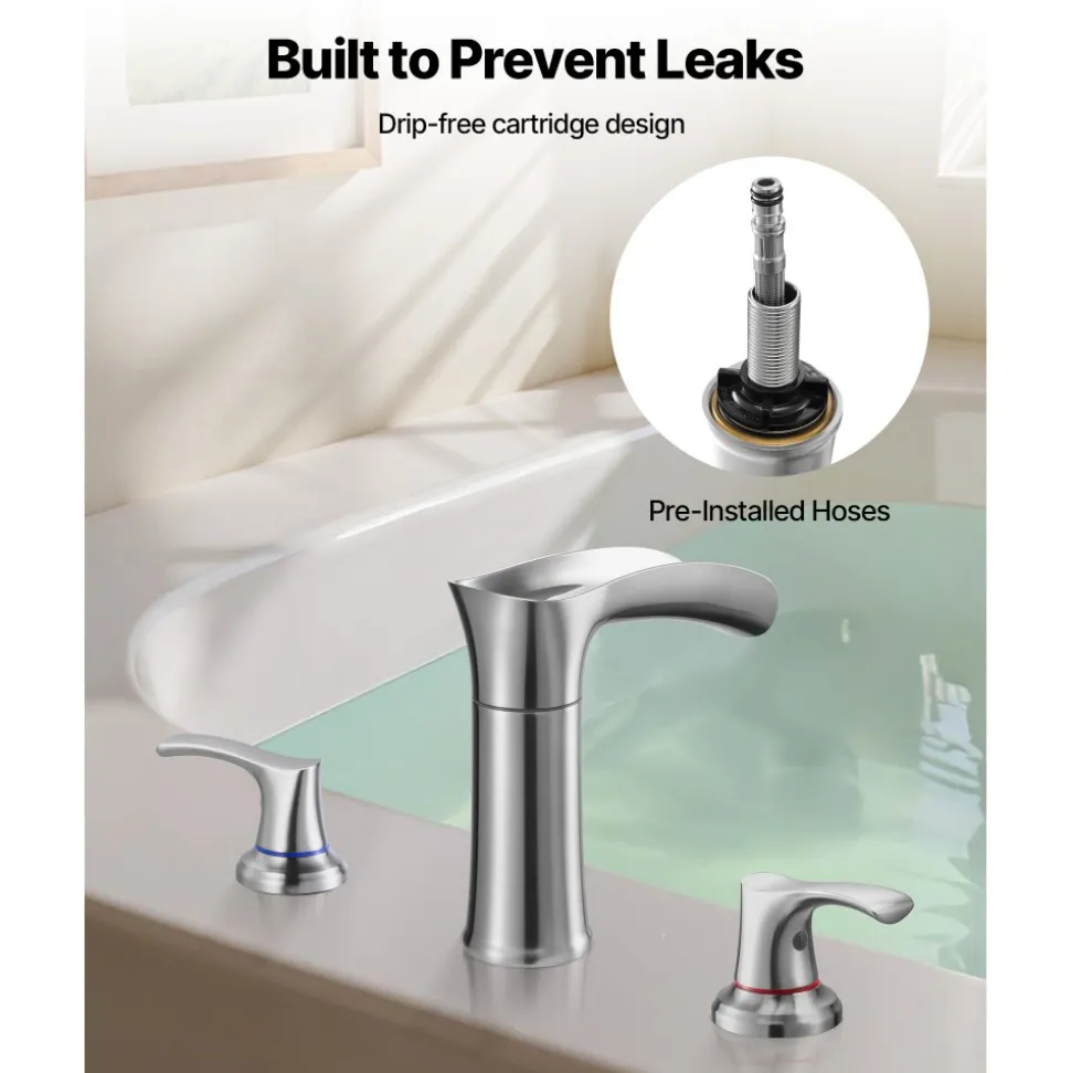 VEVOR Roman Tub Faucet, 3 Hole Waterfall Bathtub Faucet, Zinc Alloy Bath Tubs Faucets Set with 2 Handles, Deck Mount Bath Tub Faucets Set for Pet Washing, Adult Bathing, Silver, Hot & Cold Control