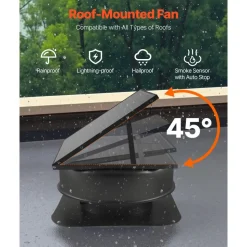 VEVOR Roof Attic Exhaust Fan, 50W Smart Solar Roof Ventilation Fan with Thermostat, Remote Control, 3000 CFM Airflow Built-in Smoke Sensor with Auto Stop for Cooling and Dehumidification
