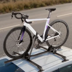 VEVOR Roof Bike Rack, 33 lbs Capacity, Upright Roof Mount Bicycle Rack with Secure Locking System for Most Standard Crossbars, Aluminum Upright Rooftop Bike Rack 1 Bike Carrier for Car SUV, Black
