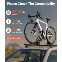 VEVOR Roof Bike Rack, 33 lbs Capacity, Upright Roof Mount Bicycle Rack with Secure Locking System for Most Standard Crossbars, Aluminum Upright Rooftop Bike Rack 1 Bike Carrier for Car SUV, Black