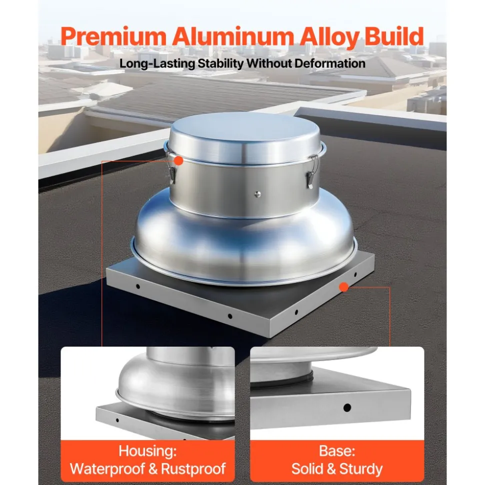 VEVOR Roof Exhaust Fan, Attic Vent Fan with High-Power Motor, 21 inch Fan Base Heavy-Duty Aluminum Alloy, Speed Control Adjustable Airflow 900/1500 CFM, Compact for Garage,Kitchen,Bathroom, Silver