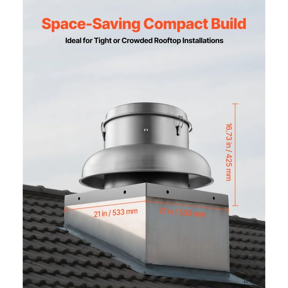 VEVOR Roof Exhaust Fan, Attic Vent Fan with High-Power Motor, 21 inch Fan Base Heavy-Duty Aluminum Alloy, Speed Control Adjustable Airflow 900/1500 CFM, Compact for Garage,Kitchen,Bathroom, Silver