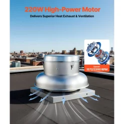 VEVOR Roof Exhaust Fan, Attic Vent Fan with High-Power Motor, 21 inch Fan Base Heavy-Duty Aluminum Alloy, Speed Control Adjustable Airflow 900/1500 CFM, Compact for Garage,Kitchen,Bathroom, Silver