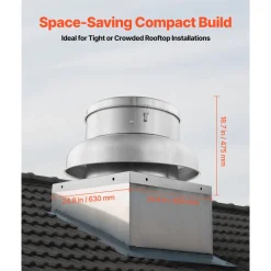 VEVOR Roof Exhaust Fan, Attic Vent Fan with High-Power Motor, 24.8inch Fan Base Heavy-Duty Aluminum Alloy, Speed Control Adjustable Airflow 3000/3900CFM, Compact for Garage,Kitchen,Bathroom,Silver